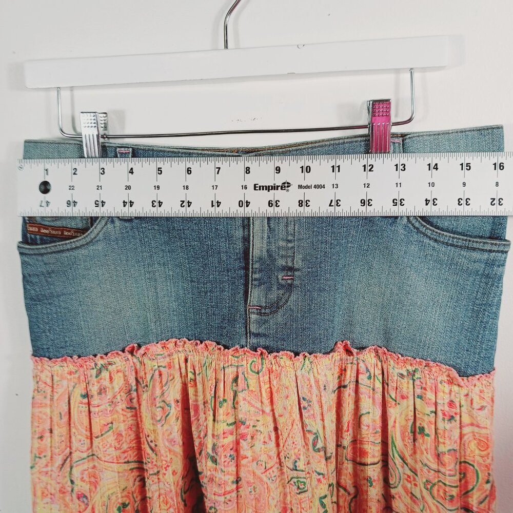 Lee, Mixed Media Midi Skirt Denim/Cotton Print, Size 9 M, Tiered Bottom, Western - Picture 12 of 16